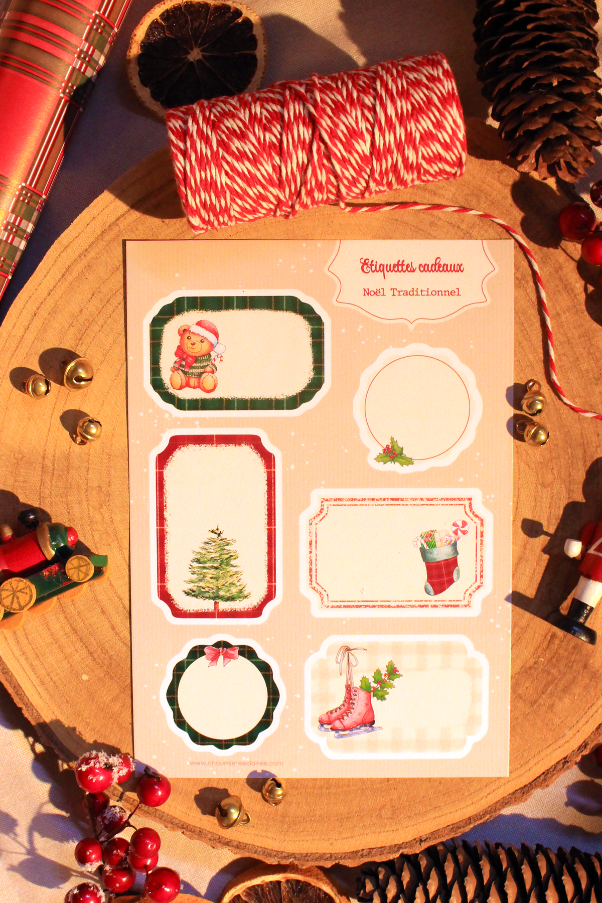 Etiquettes cadeaux Noël Traditionnel