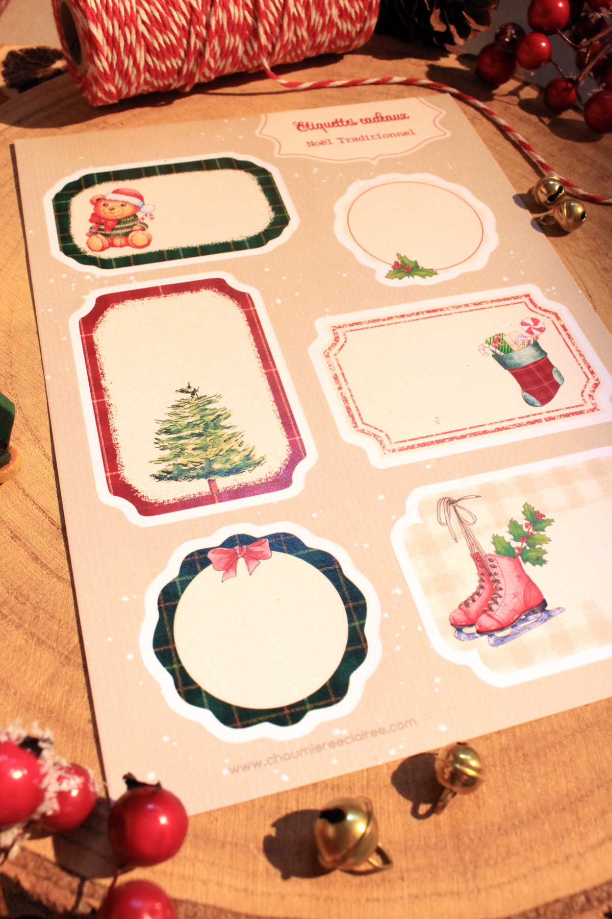 Etiquettes cadeaux Noël Traditionnel